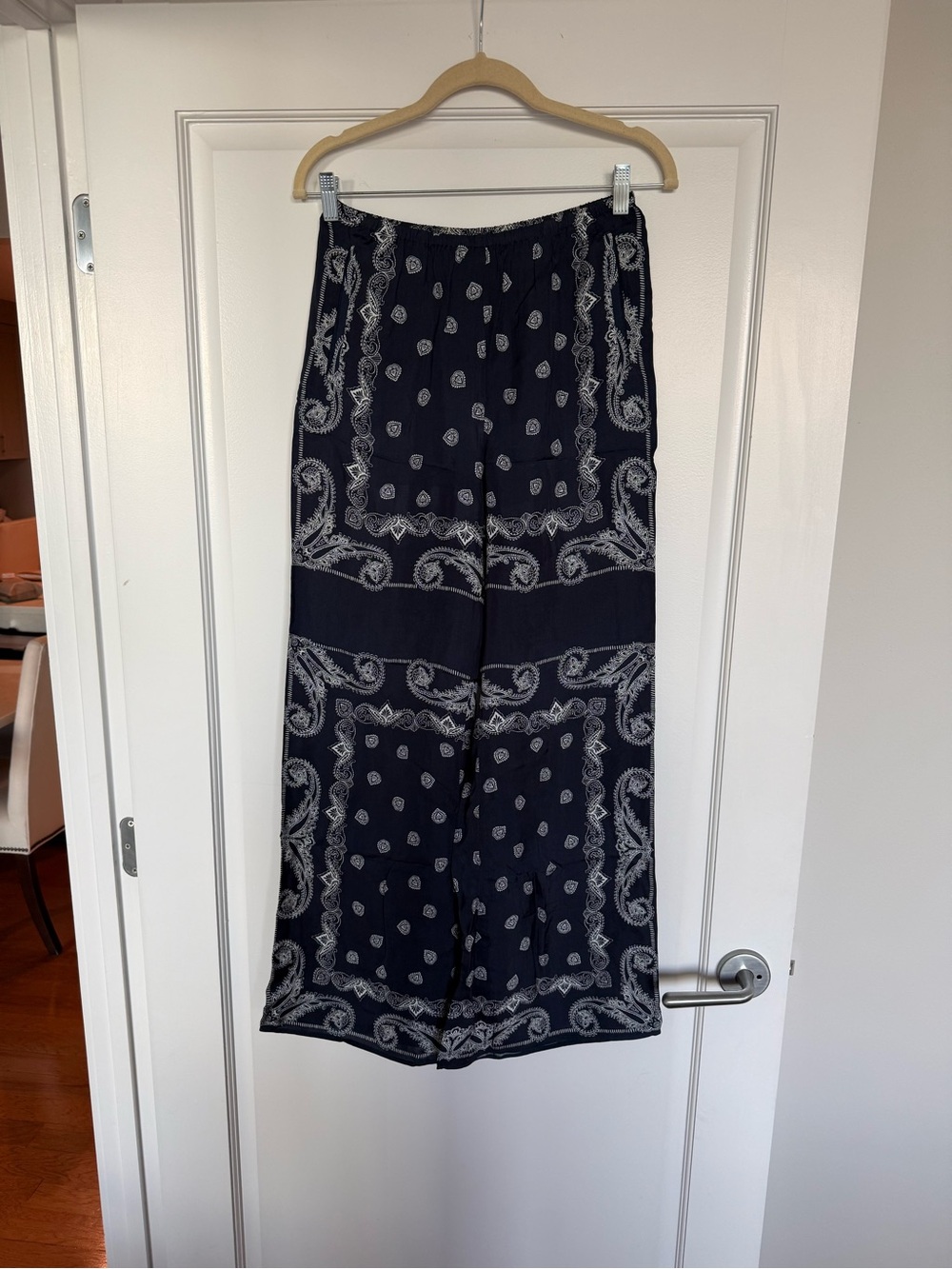 J. Crew Navy and White Bandana-Pattern Wide Leg Pants